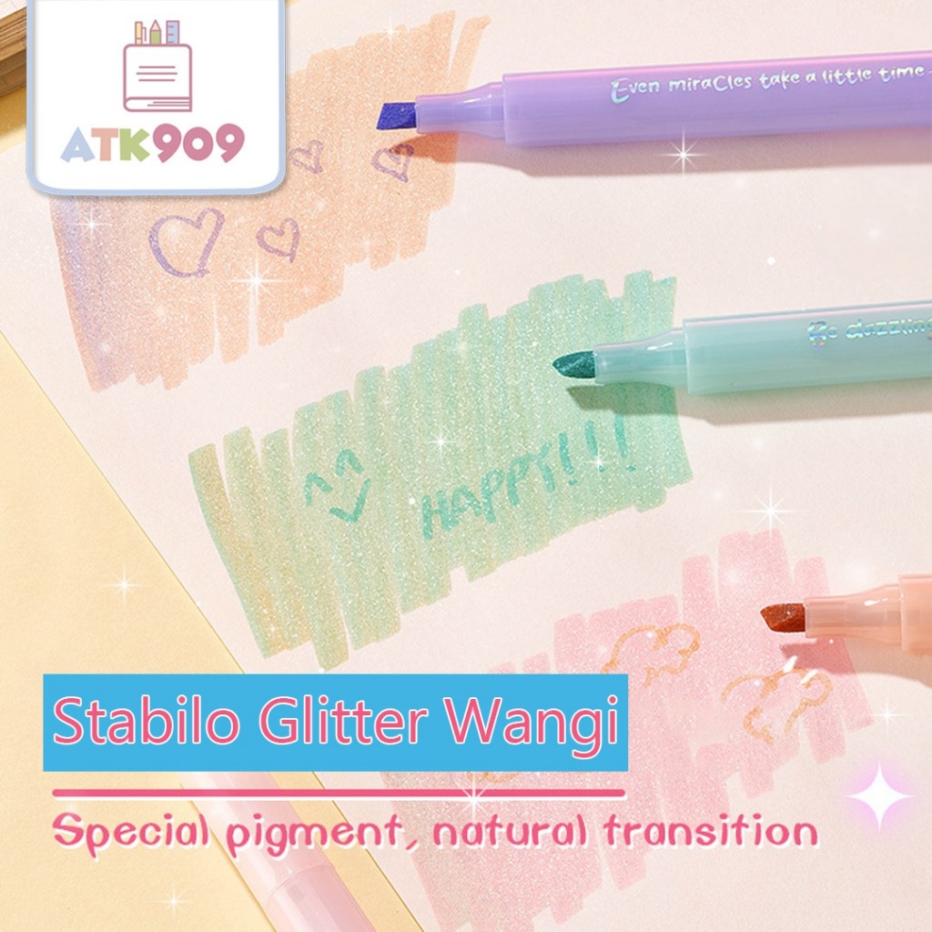 

ATK909 1 Set Isi 6 Warna Perfume Glitter Highlighter Stabilo Bling-Bling Wangi Stabillo Pastel Lucu Shimmering Glitter Marker Set