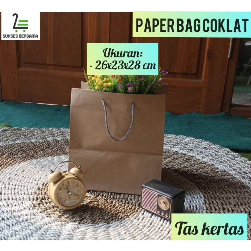 

Paper Bag Coklat UK: 26x23x28 cm(LUSINAN/12 pcs) /Tas Kado /goody bag/Tas Paperbag