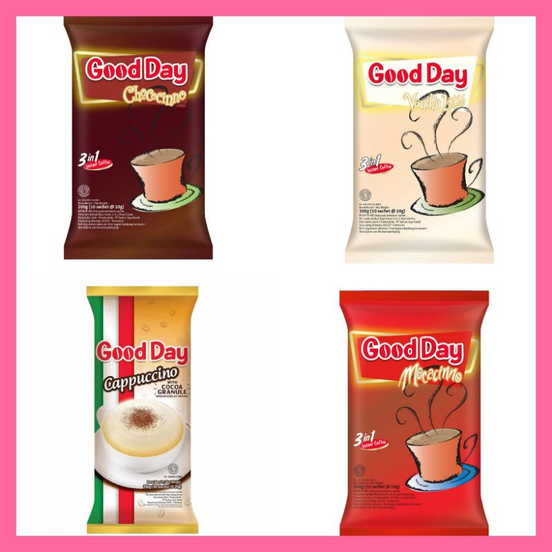 

good day kopi coffee bubuk instan 3 in 1 vanilla latte chococinno cappucino mocachinno 10x20gr