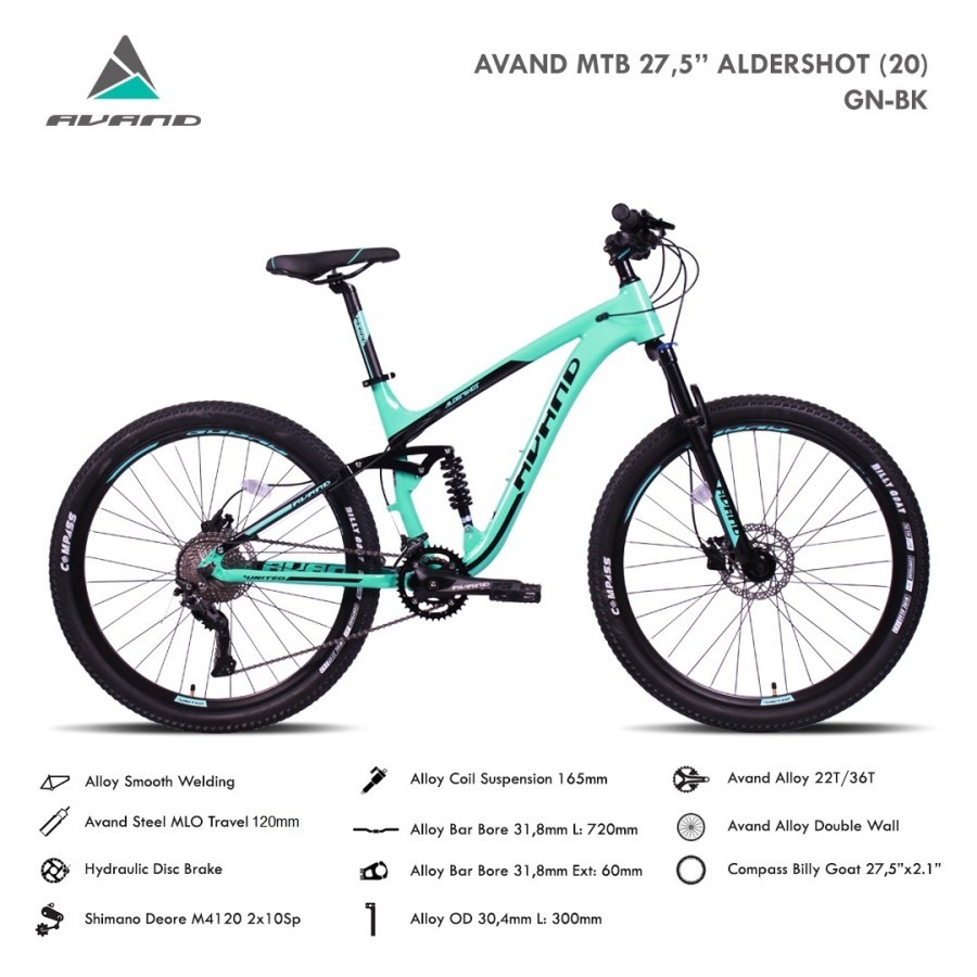 Sepeda Gunung MTB 27.5 Avand Aldershot Frame Alloy Double Shock Breaker 20 Speed