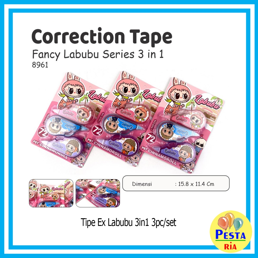 

Murah!! (1Set isi 3pcs) Tipe Ex Labubu, tipe x kertas, correction tape, stipo kertas