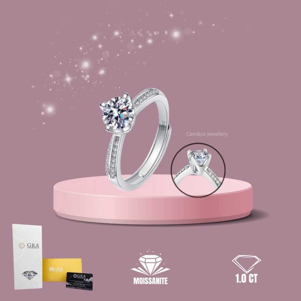 CAM&CO LUMINA Ring Cincin Wanita Moissanite Diamond Ring Original Premium White Gold Rhodium Plated 