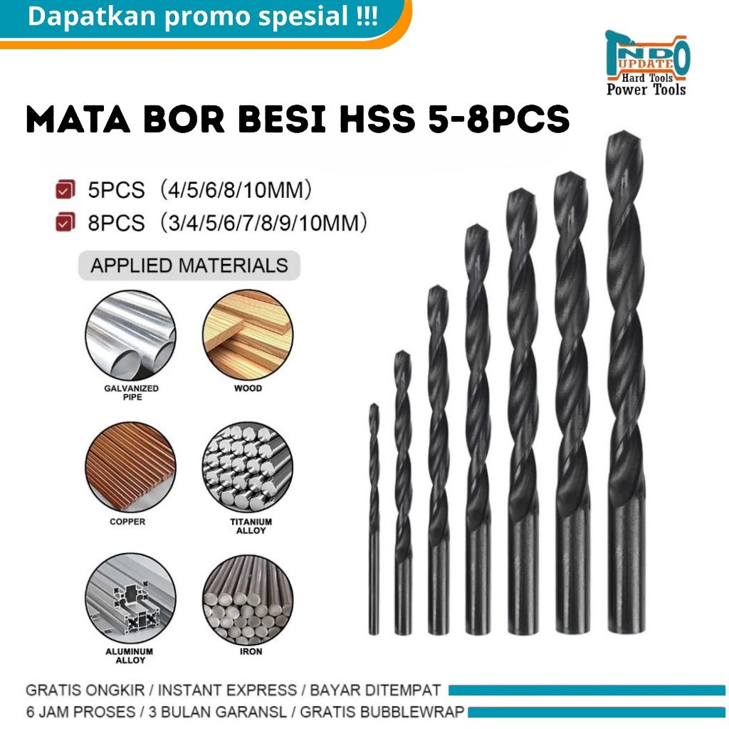 JLD HSS Mata Bor Set Bor Besi  bor beton bor kayu 5pc（4-10mm）/8pc（3-10mm）