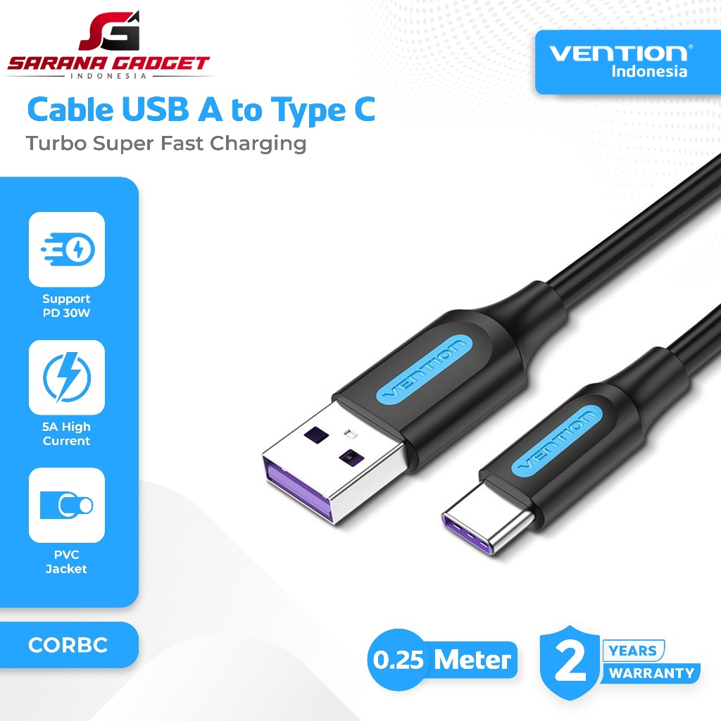 VENTION CORBC Kabel Data USB 2.0 to Type C Fast Charging 5A Fast Charging Support SPC Qualcomm QC 25