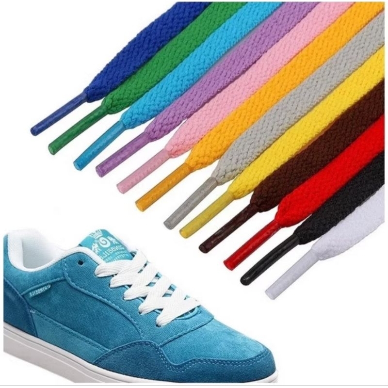 Sepasang Tali Sepatu Murah Flat Lace Solid Color Shoelace Tali Sepatu Futsal Sepak Bola Running Leba