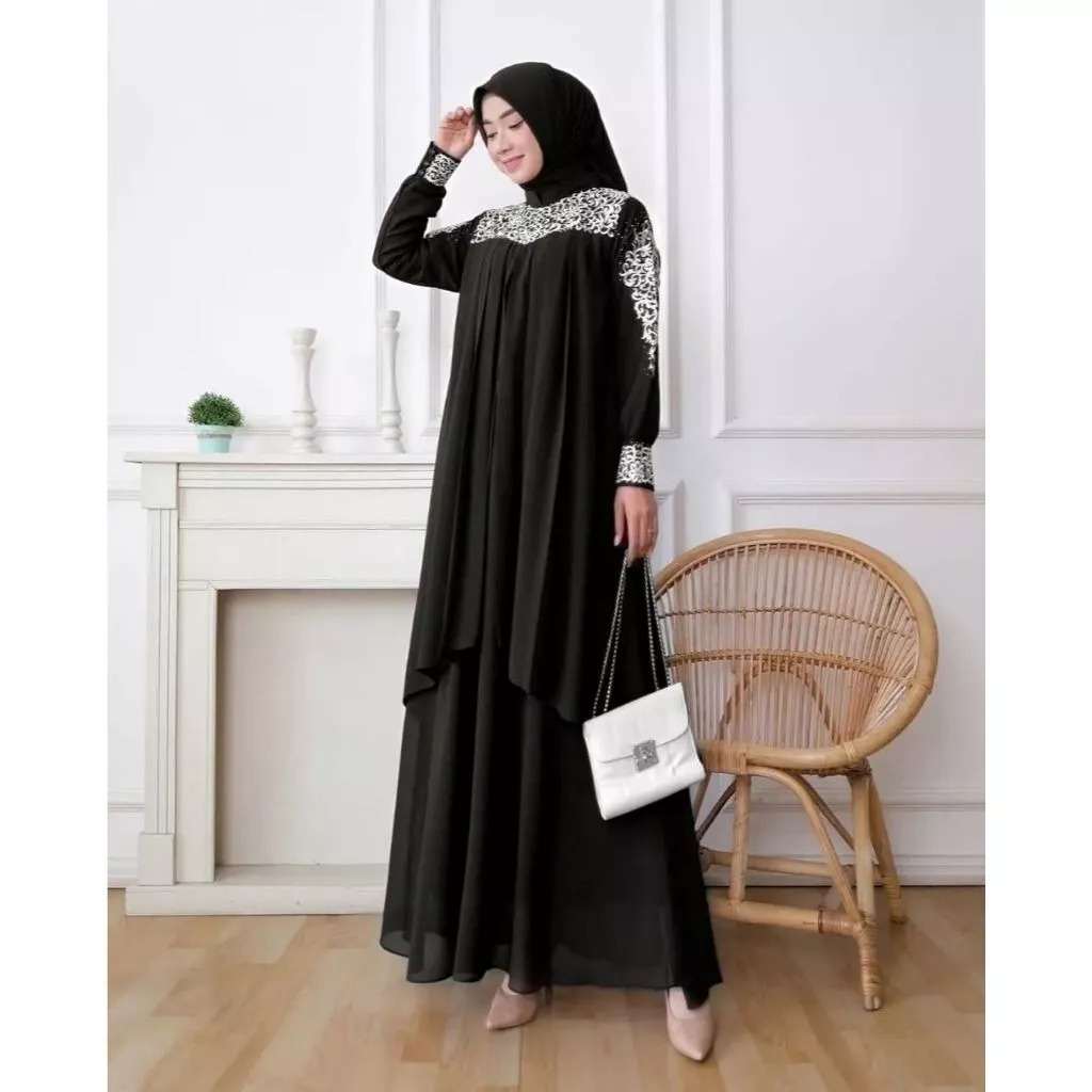 Gamis Terbaru Kaysha Dress Bahan Ceruty Babydoll Full Furing Mix Brukat Size M L XL XXL XXXL Baju Wa