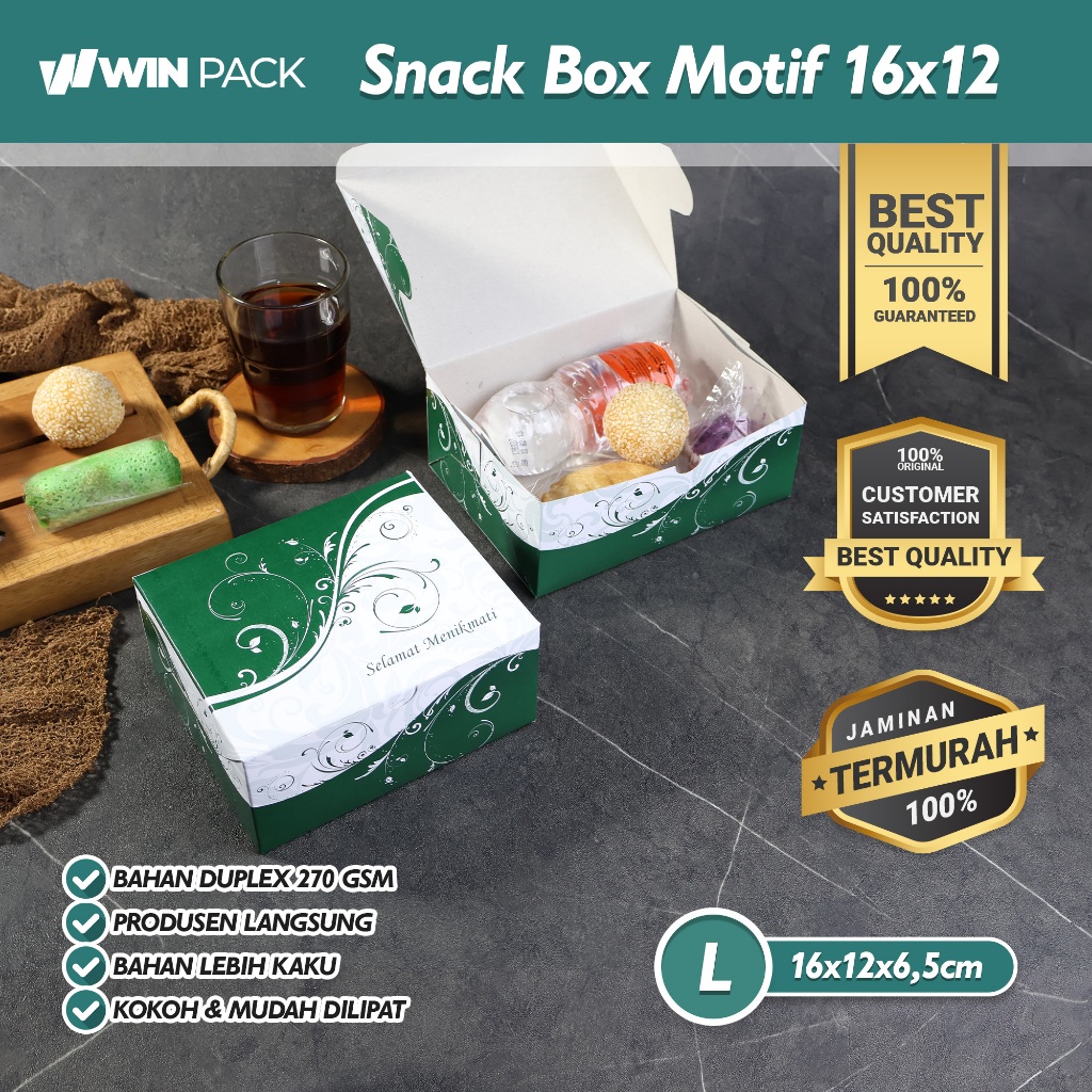 Snack Box 12x16 | Dus Kue | Putih Motif | Ukuran 16x12
