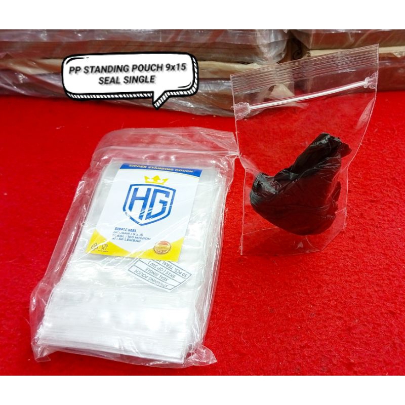 HG ZIPPER STANDING POUCH PLASTIK KLIP SINGLE SEAL BIASA UK 9x15 & 10x17,6 Isi 50 Lbr