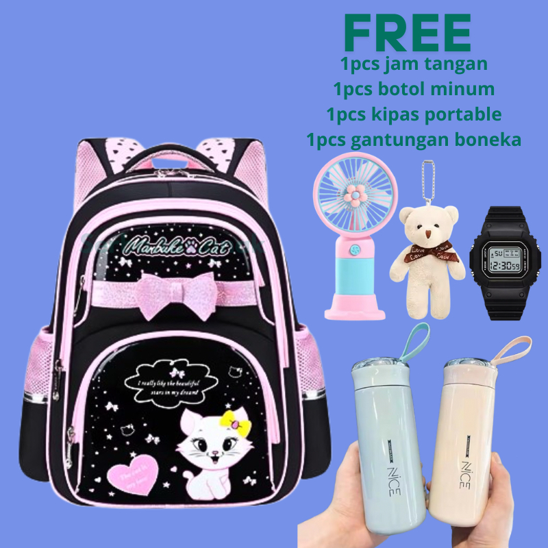 Tas Ransel Anak Perempuan CAT RIBBON 2IN1 / Tas Ransel Anak Sekolah TK SD SMP Laptop 14inchi/Tas Ran
