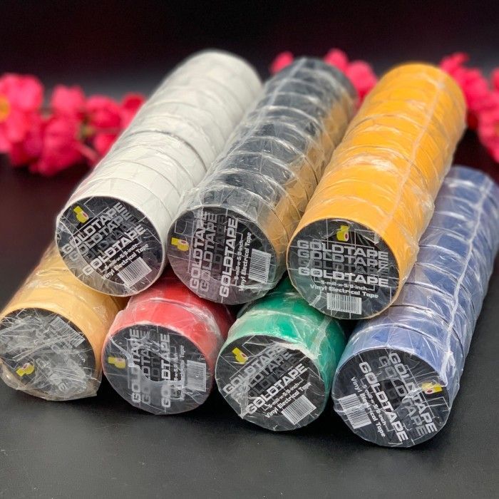 

GOLDTAPE Isolasi Kabel Listrik Warna-Warni Kuning / Hitam / Putih Susu / Biru / Merah / Hijau / Orange Per Slop ( ISI 10 PCS )