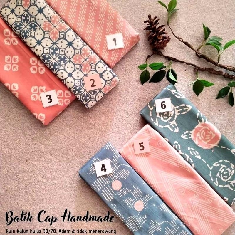 Kain Batik Cap Pink dan Abu Katun Halus Seragam Batik Wanita Ukuran 2 meter