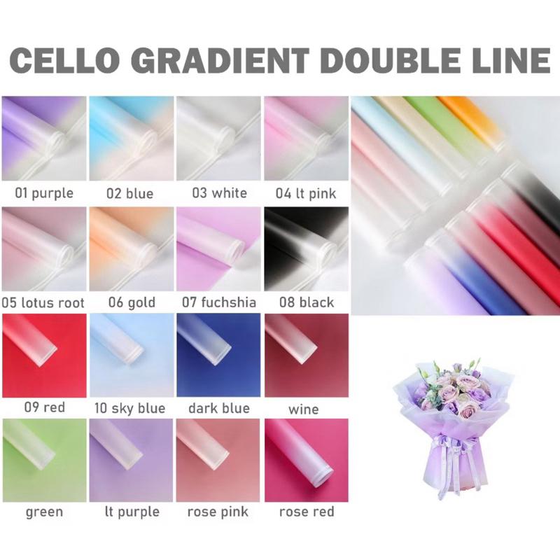 

KERTAS BUKET CELLOPHANE GRADASI GRADIENT MATTE DOUBLE BORDER FLOWER WRAPPING
