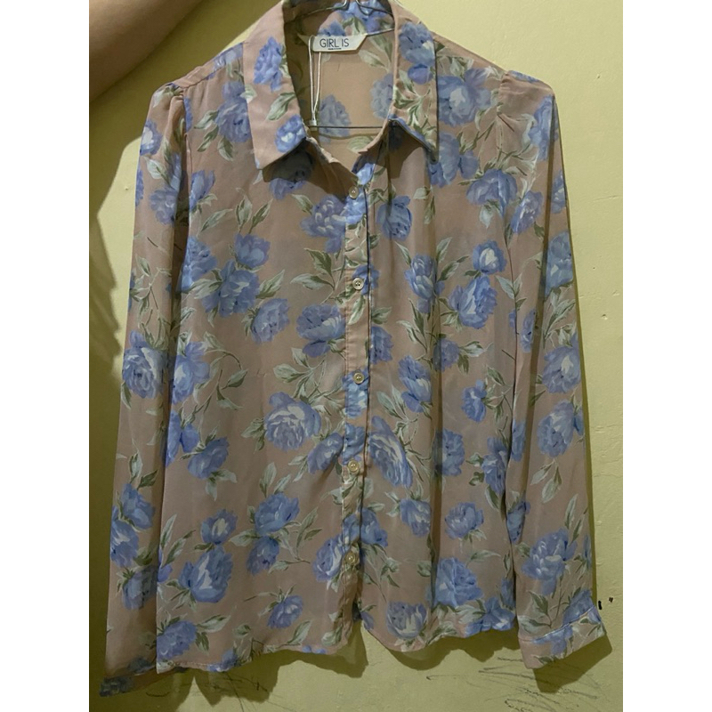 BAJU BANGKOK BAHAN SIFON MOTIF BUNGA BIRU