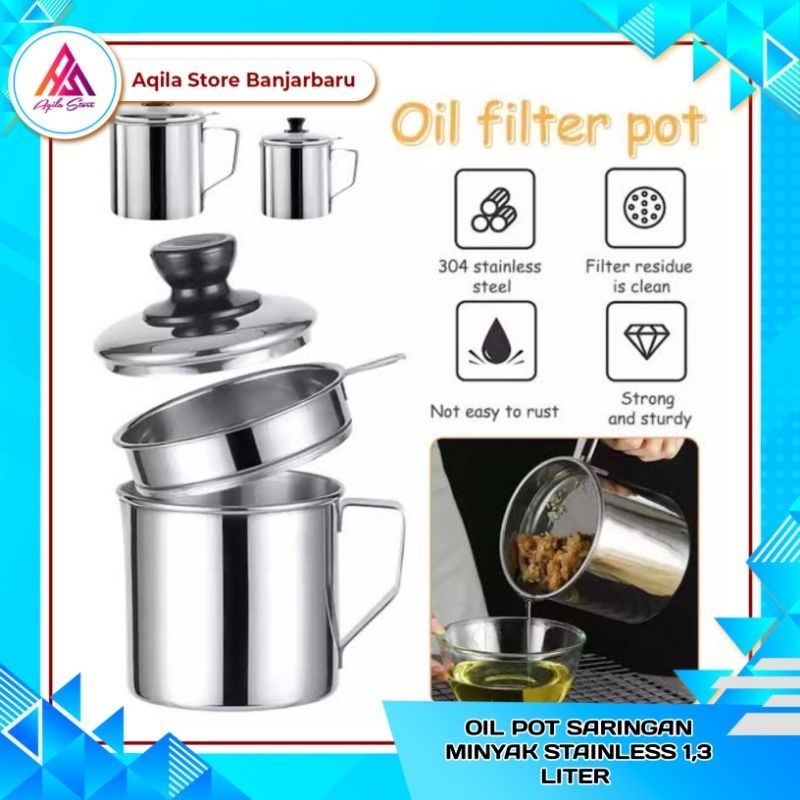 Wadah Saringan Minyak Oil Pot Stainless 1,3 Liter / Oil Pot Stainless / Penyaring Penggoreng Minyak