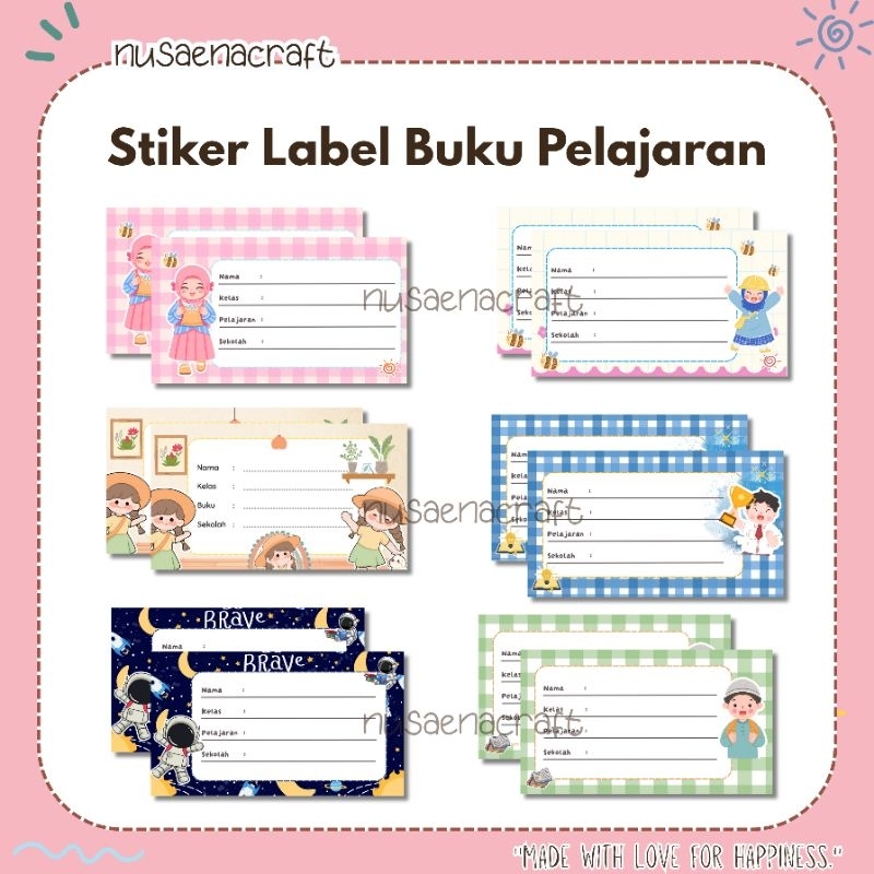 

nusaena craft - Stiker Label Pelajaran isi 24 Pcs (6 Desain) Ukuran 7x4cm
