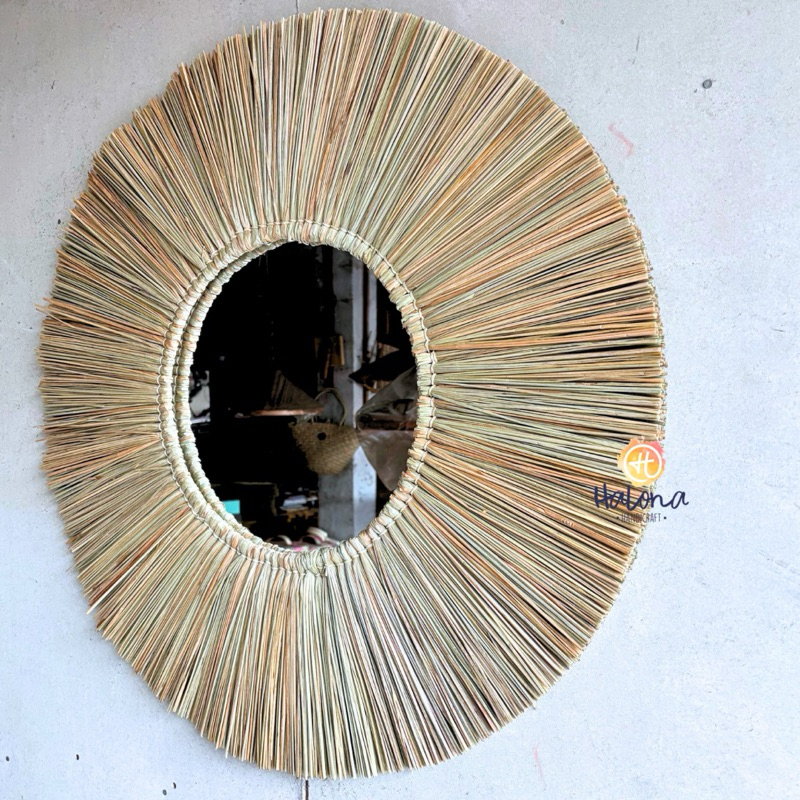 Cermin Hias Dinding Anyaman Natural Home Decor Aesthetic Handmade