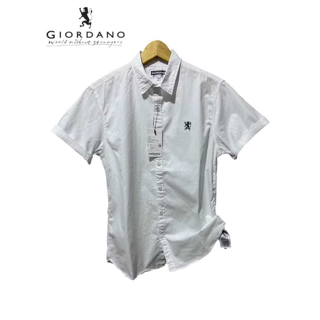 Giordano Kemeja Putih Pria Lengan Pendek Premium Slim Fit