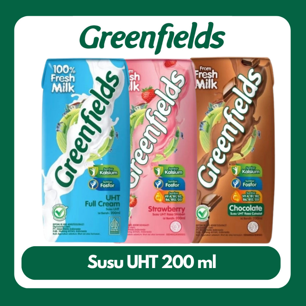 

[BUNDLING HEMAT 6PCS] Susu Greenfields UHT Full Cream, Strawberry, Chocolate 200ml x 6pcs