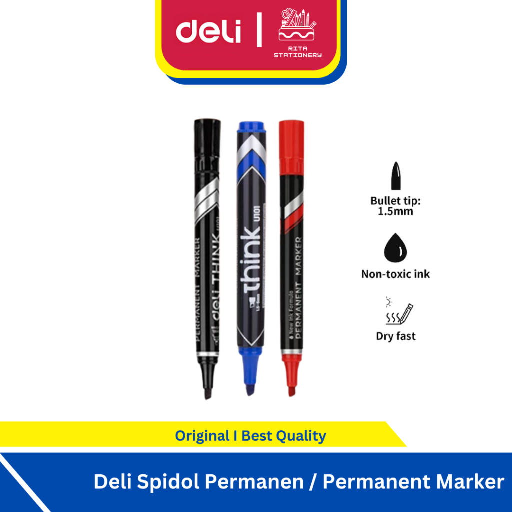 

Deli Permanent Marker / Spidol Permanen-Hitam/ Merah /. Biru - EU100XX Setara Snowman