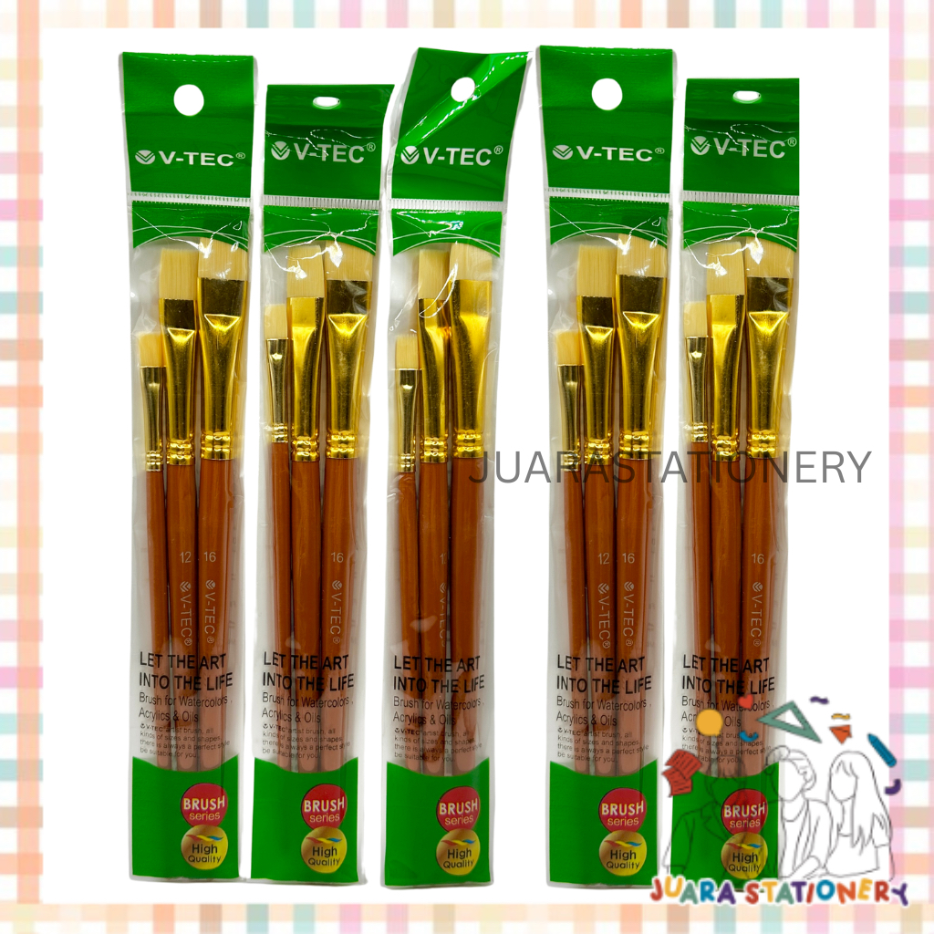 

(1161) JUARASTATIONERY Set Kuas V-tec A0295/3 - Set Kuas Premium Set Kuas Flat Kuas Lukis