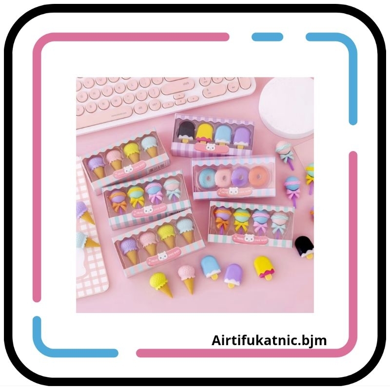 

Penghapus Pensil Set 4IN1 Motif Lolipop / Alat Tulis Penghapus Lucu Isi 4pcs Karakter Donat Eraser Ice Cream