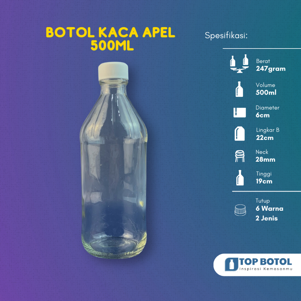 (Paket isi 24pcs) BOTOL KACA APEL 500ML/BOTOL KACA BENING 500ML/BOTOL JAMU 500ML