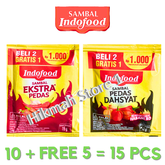 

INDOFOOD Sambal PEDAS DAHSYAT Dengan Cabai Habanero Sachet Beli 10 Gratis 5 Pcs