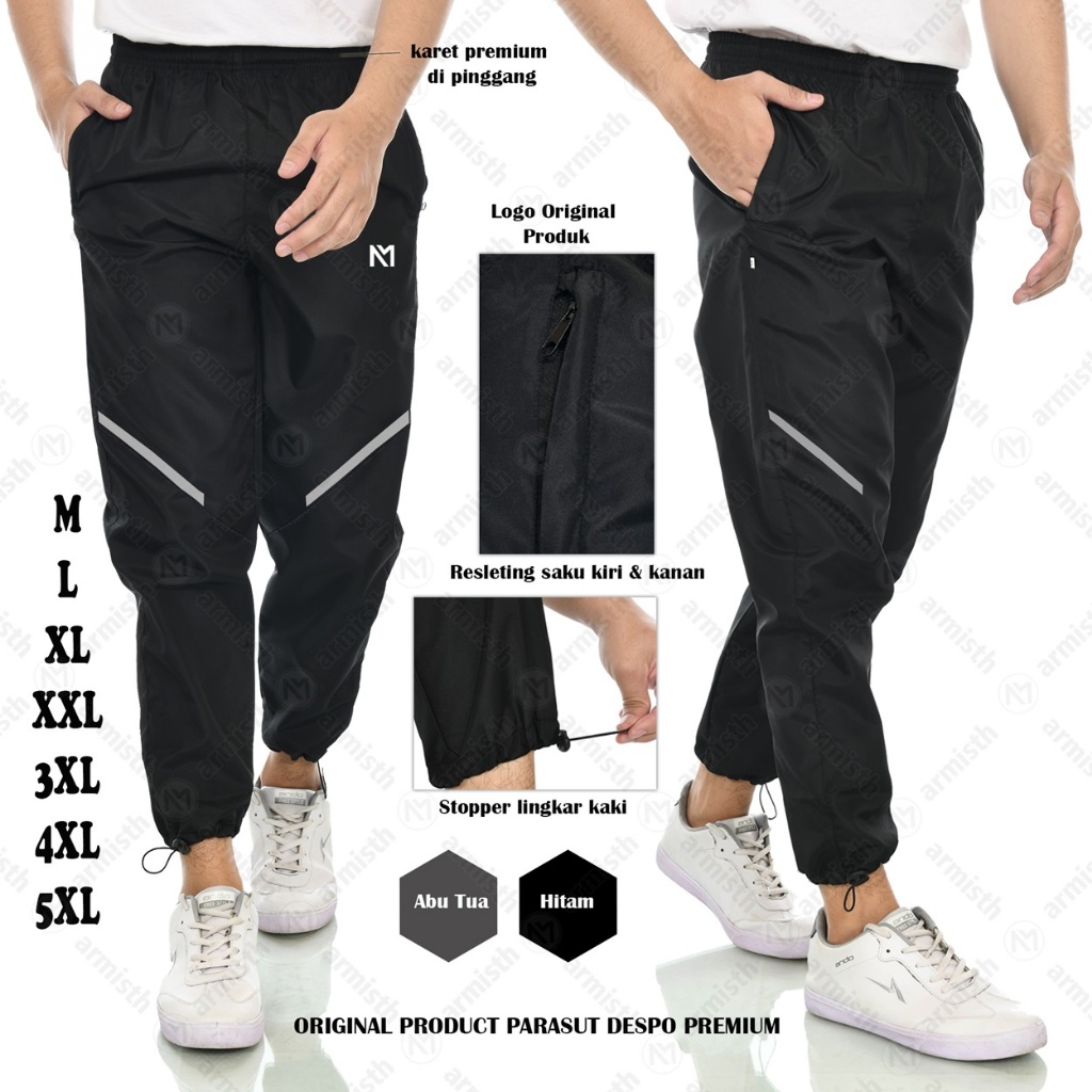 Armisth Celana Training Joger Parasut Pria Standar dan Jumbo / Celana Panjang Olahraga Pria