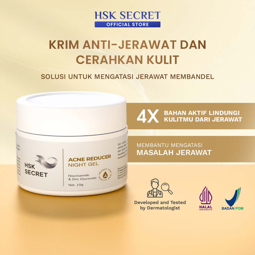 HSK Secret Acne Reducer Night Gel | Atasi Jerawat, Angkat Sel Kulit Mati, & Mencerahkan