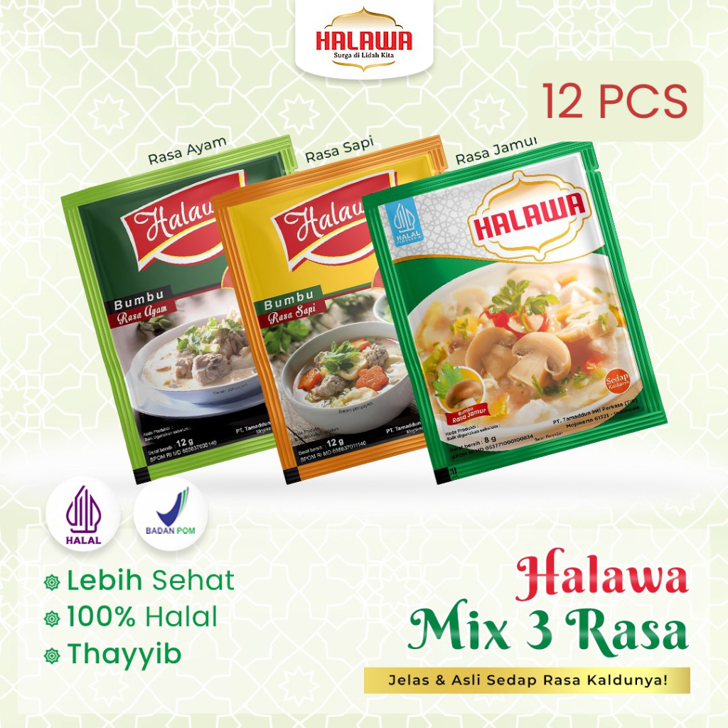 

Halawa Bumbu Kaldu Ayam/Sapi/Jamur Non MSG Sintetis 12 pcs | Bumbu Masak Sehat