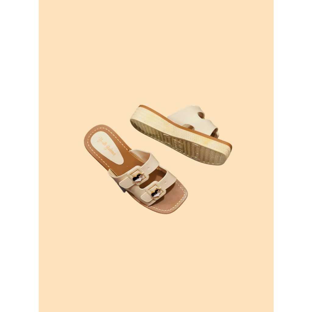 Sandal slop wedges karet wanita, Sandal wedges model terbaru kekinian, slop wanita hak tinggi