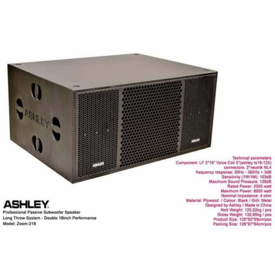 SUBWOOFER SPEAKER ASHLEY ZOOM-218 2 x 18 Inch