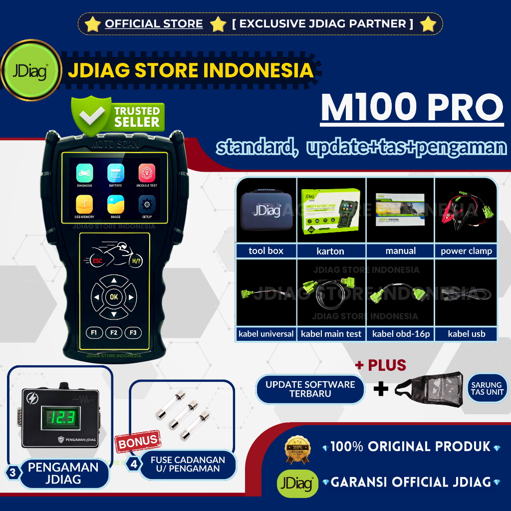 JDIAG ORIGINAL 100% JDIAG M100 PRO SCANNER MOTOR JDIAG M 100 HITAM SCAN SEPEDA MOTOR HONDA ECU OBD2