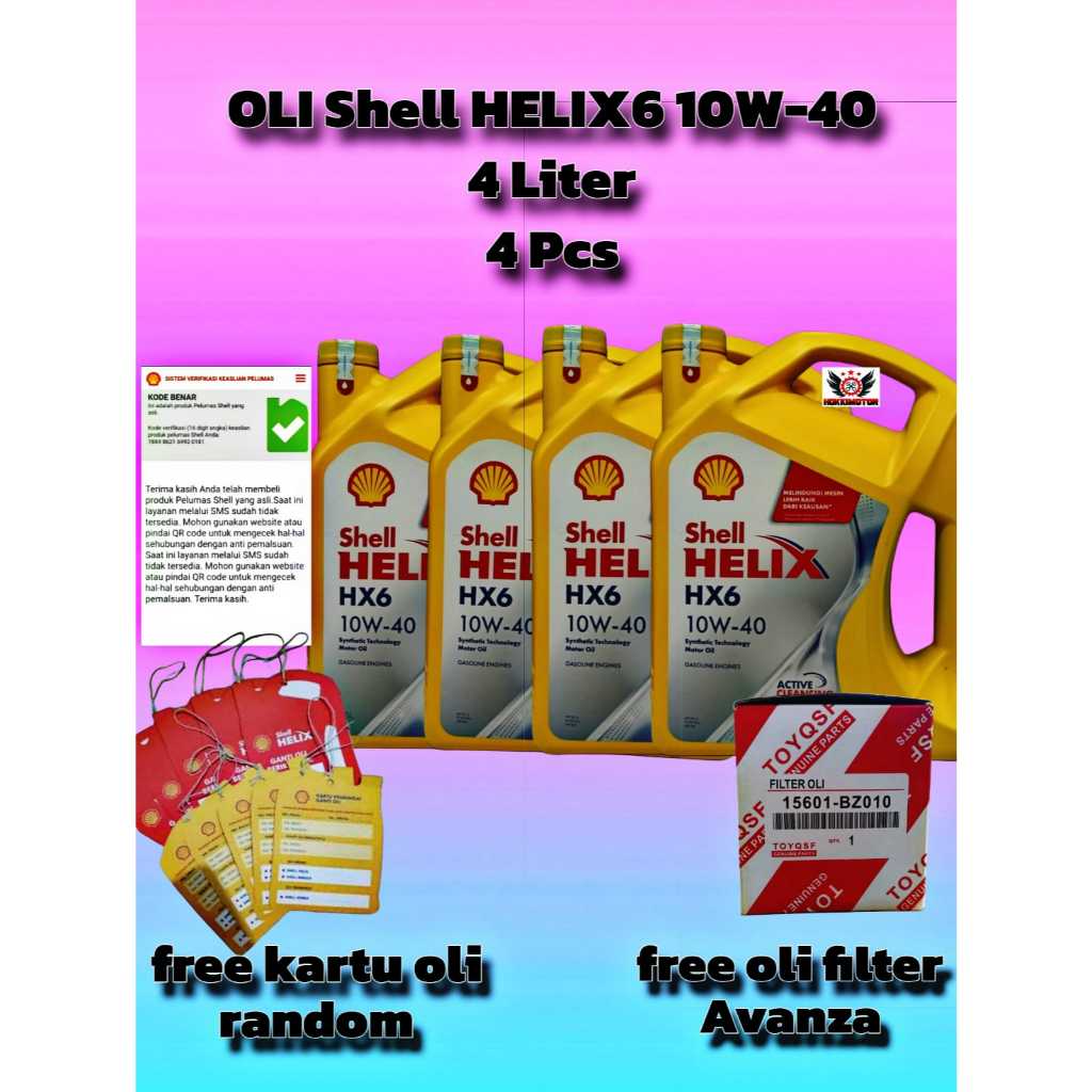 OLI MOBIL SHELL HELIX HX6 10W-40,4 LITER 1Dus 4 Pcs  Original Scan Barcode   free Kartu Oli Random +