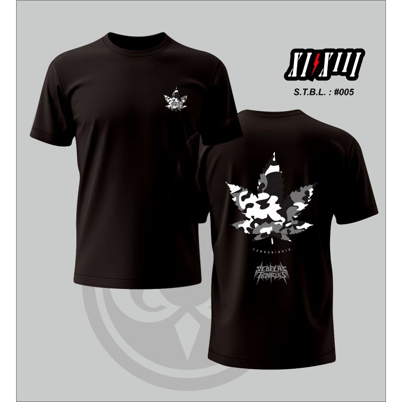 Kaos T-shirt katun Hitam 24s st ride cannabinoid sablon plastisol curing nyaman unisex pria wanita s