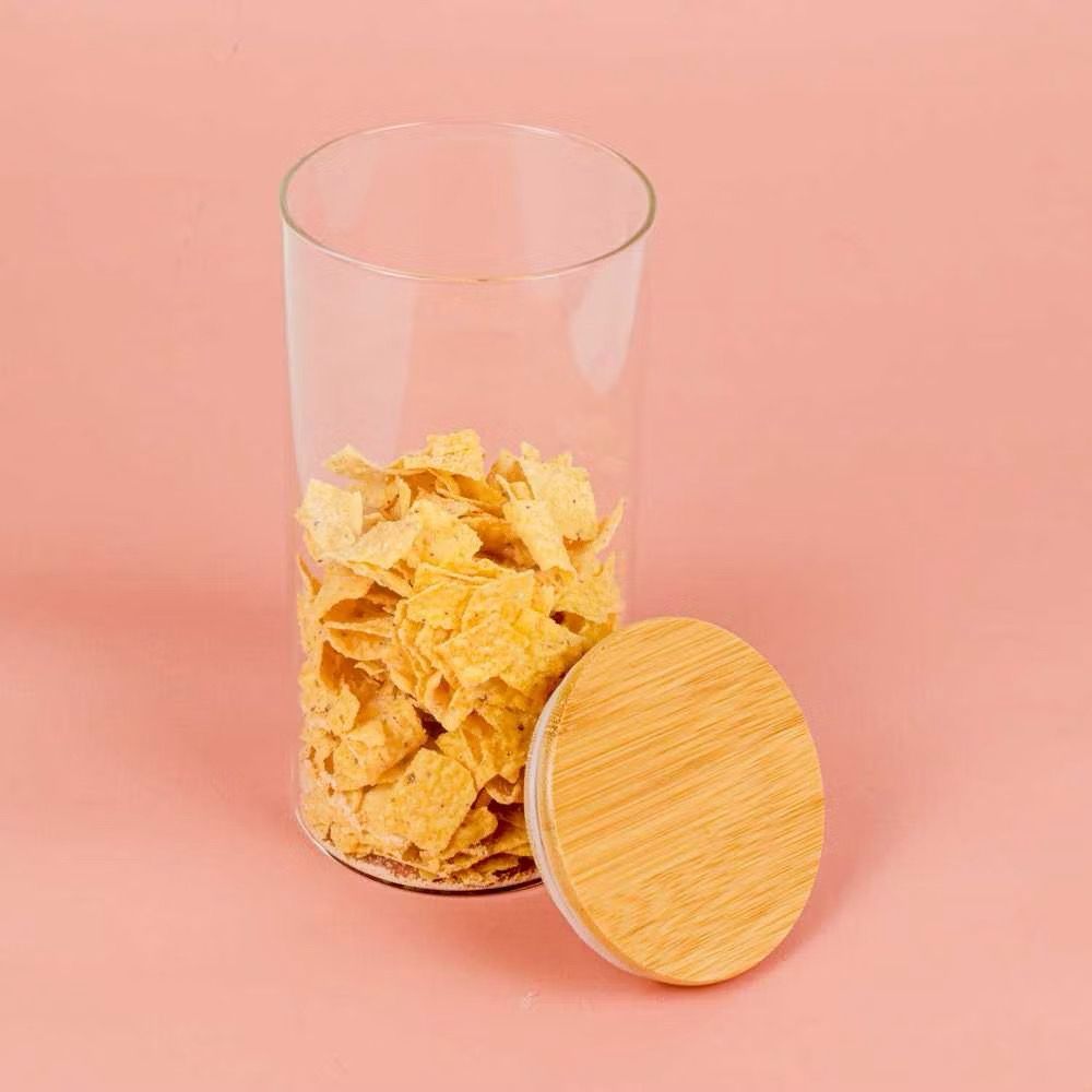 Glass Storage / Toples Bulat / Toples Tutup Kayu / Jar Kue / Toples / Toples Kaca Tutup Kayu