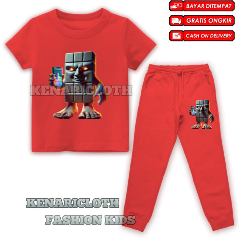 (BISA COD) Setelan Kaos Anak Laki-laki dan perempuan Motif Block blast Set Baju dan Celana Jogger Mo