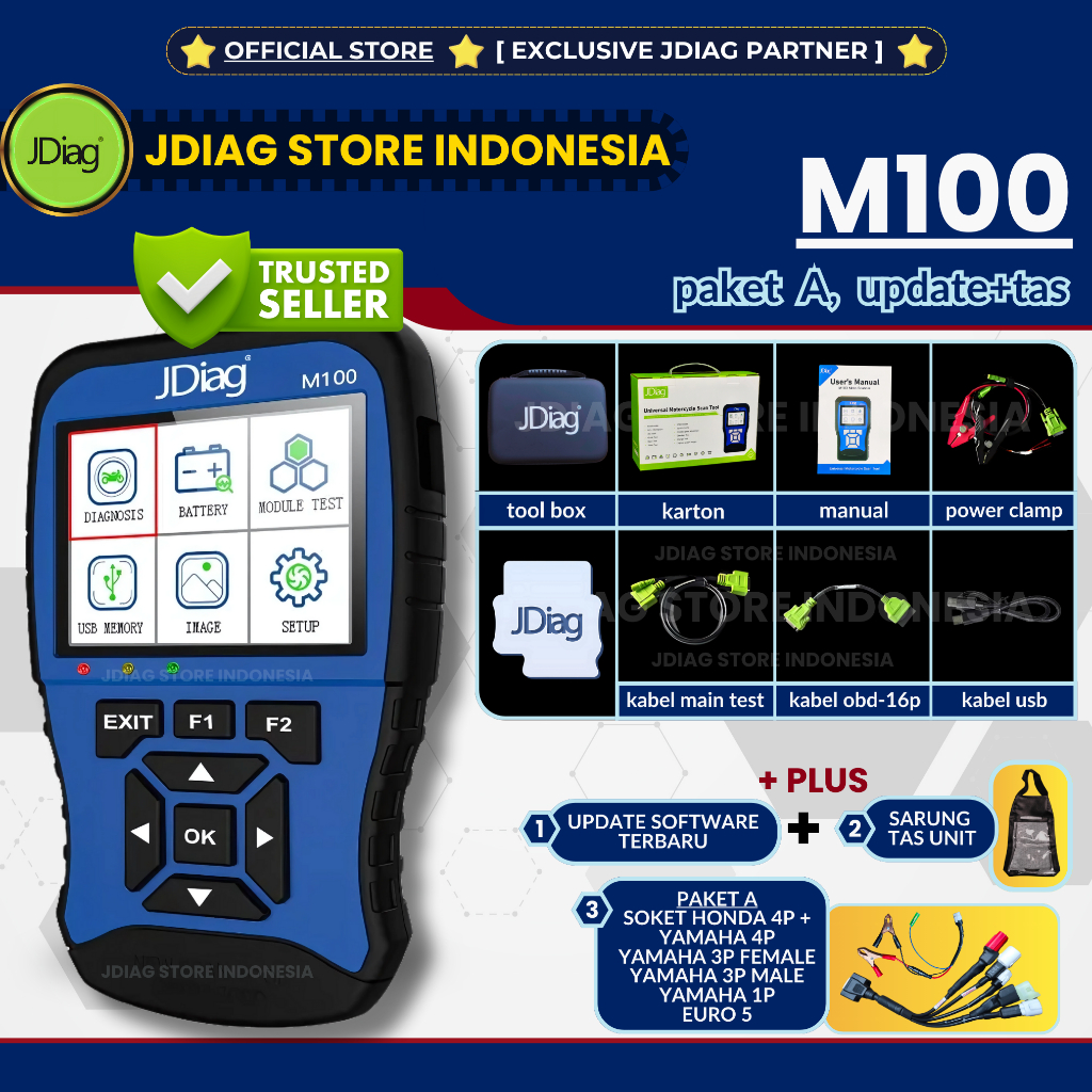 ☑ 100% ORIGINAL ☑ JDIAG M100 BIRU MOTO SCANNER MOTOR JDIAG M 100 SCAN SEPEDA MOTOR HONDA ECU OBD2