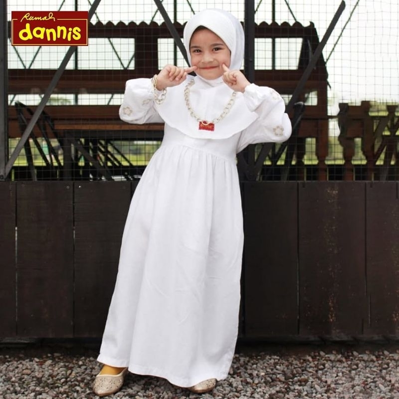 Dress Muslim Putih Dannis d'Ikhrom Baju Muslim Anak Perempuan