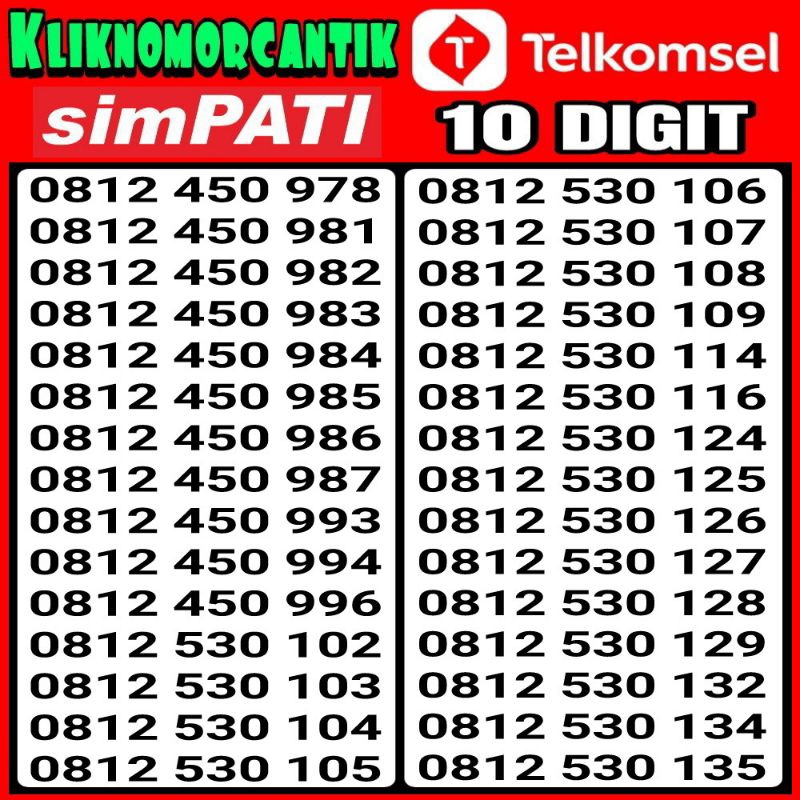 nomor cantik simpati 4G&5G Telkomsel simpati 10 Digit 9