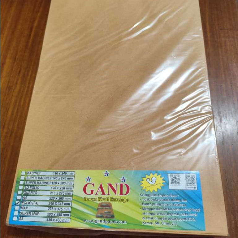 

Amplop Coklat F4/Folio 80 gsm Gand 1 pack 100 lembar Seal dan No Seal