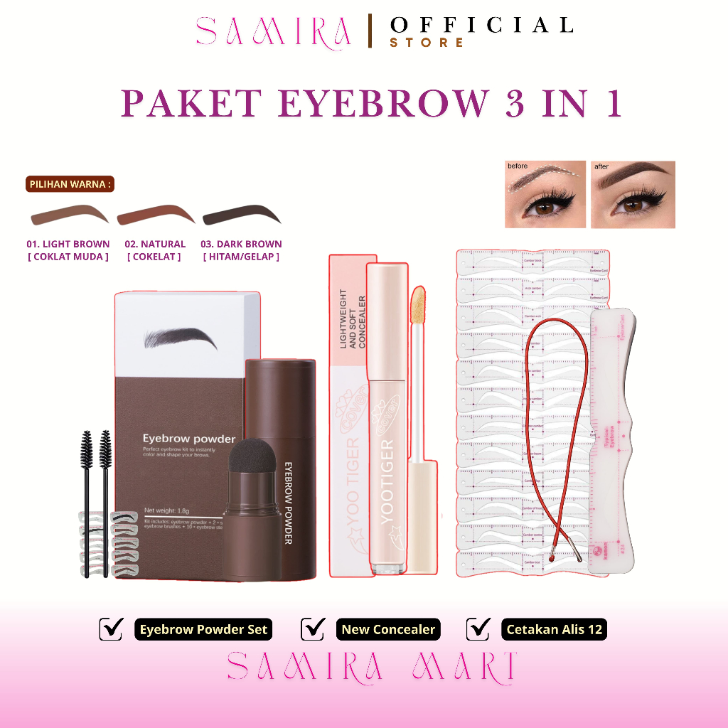 [ PAKET 3in1 EYEBROW VIRAL ] Paket Alis Bundle 3 item Eyebrow Powder Stamp, Cetakan Alis Tali 12 dan