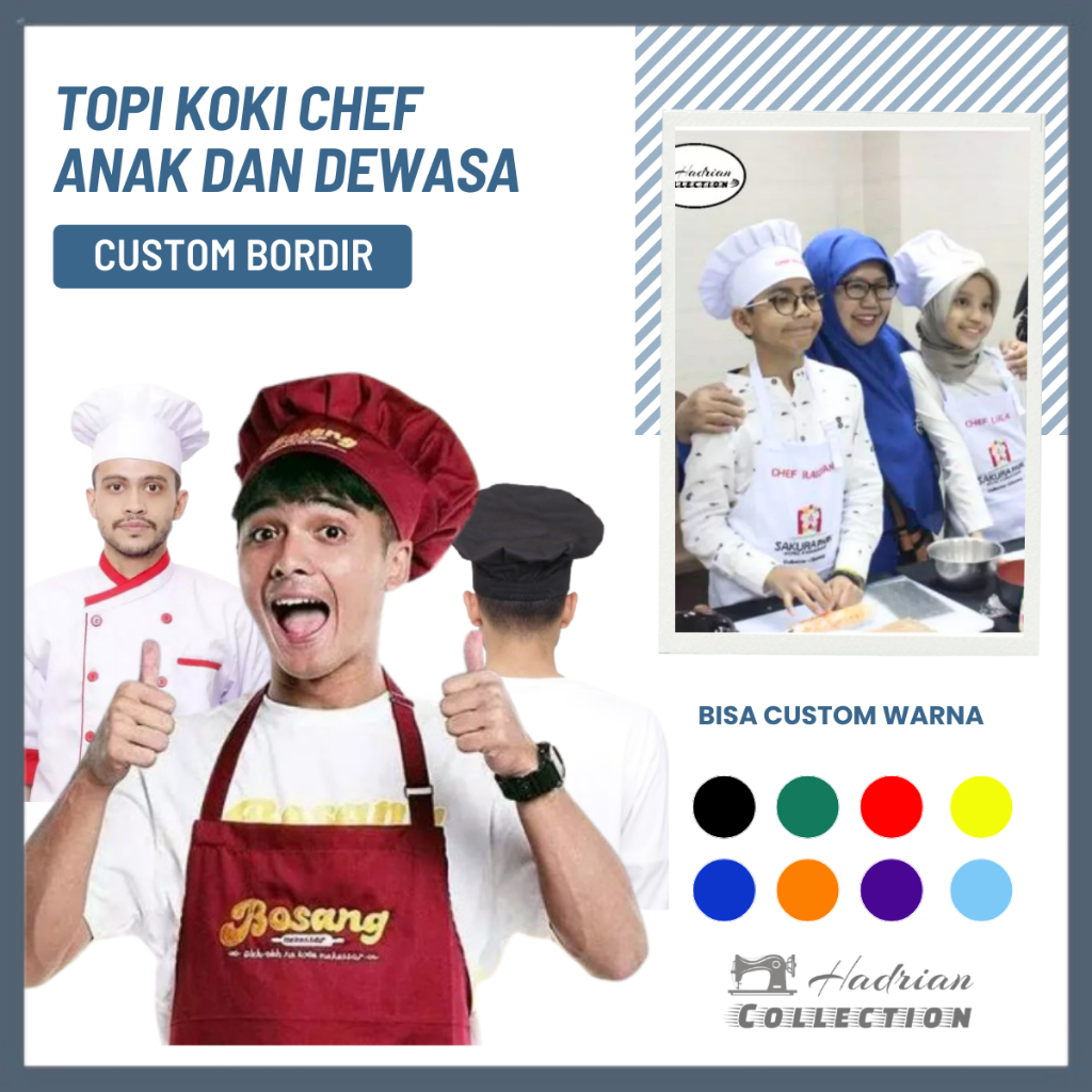 Topi koki anak dan dewasa,Topi chef,topi koki Hitam,topi masak,hat chef