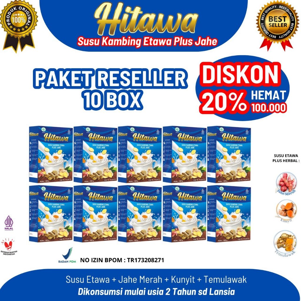 

Paket 10box HITAWA Susu Kambing Etawa Plus Herbal Jahe Kunyit Temulawak