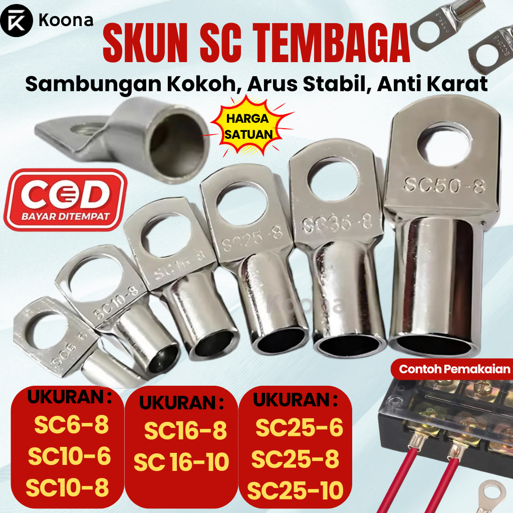 Skun Kabel  SC6-8 SC10-6 SC10-8 SC16-8 SC 16-10 SC25-6 SC25-8 SC25-10 /Lug Kabel SC/Terminal Kabel S