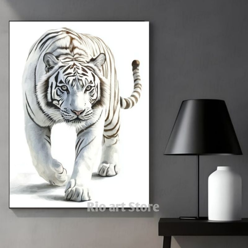 Hiasan dinding poster harimau putih, macan putih untuk walldecor atau dekorasi dinding