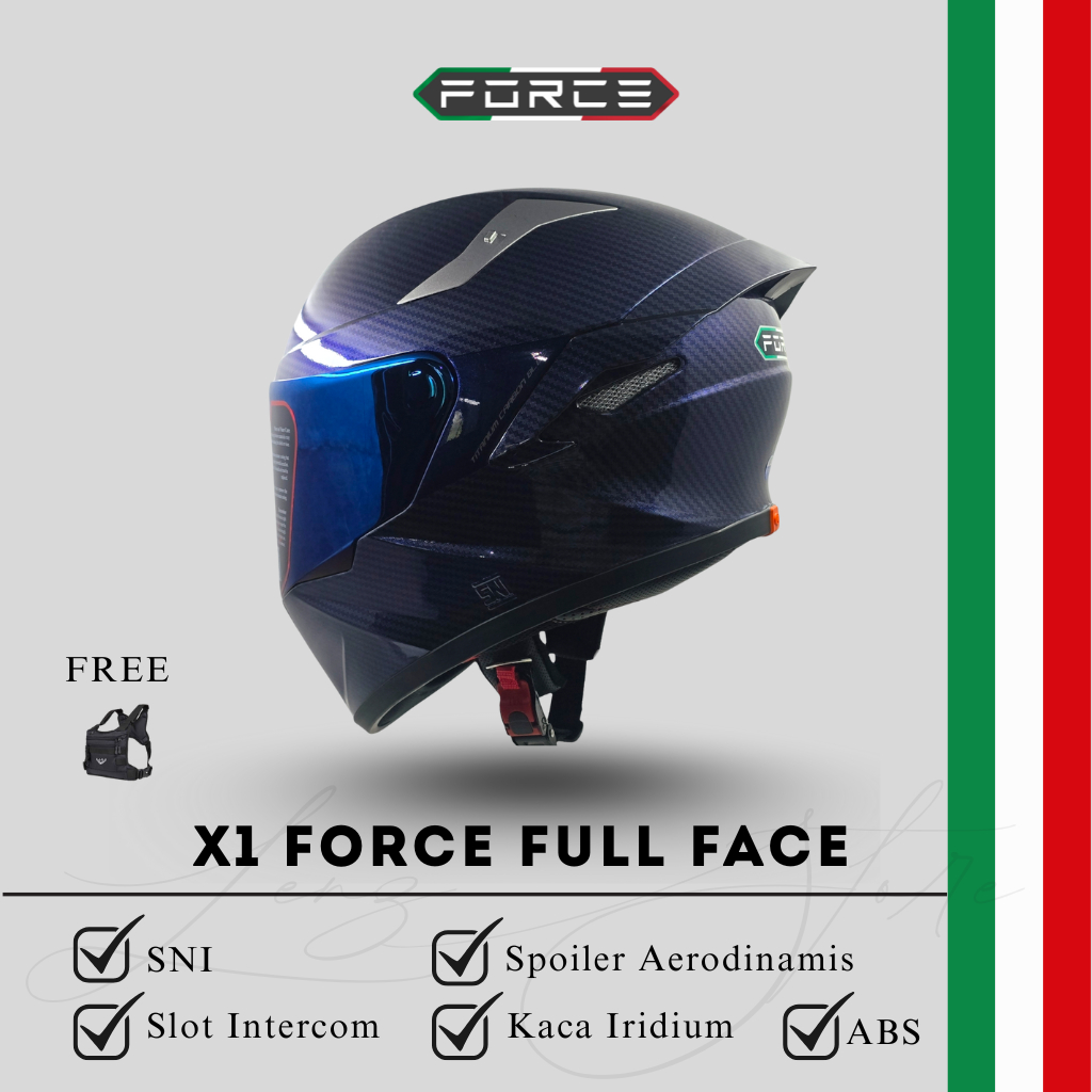 X1 FORCE Helm Full Face SNI Motif Carbon  Support Intercom