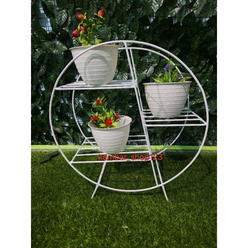 rak pot bulat isi 3 / rak potbunga besi