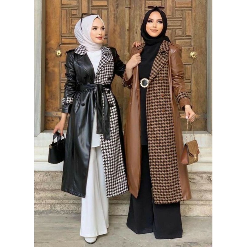 houndstooth leather taglabel coat