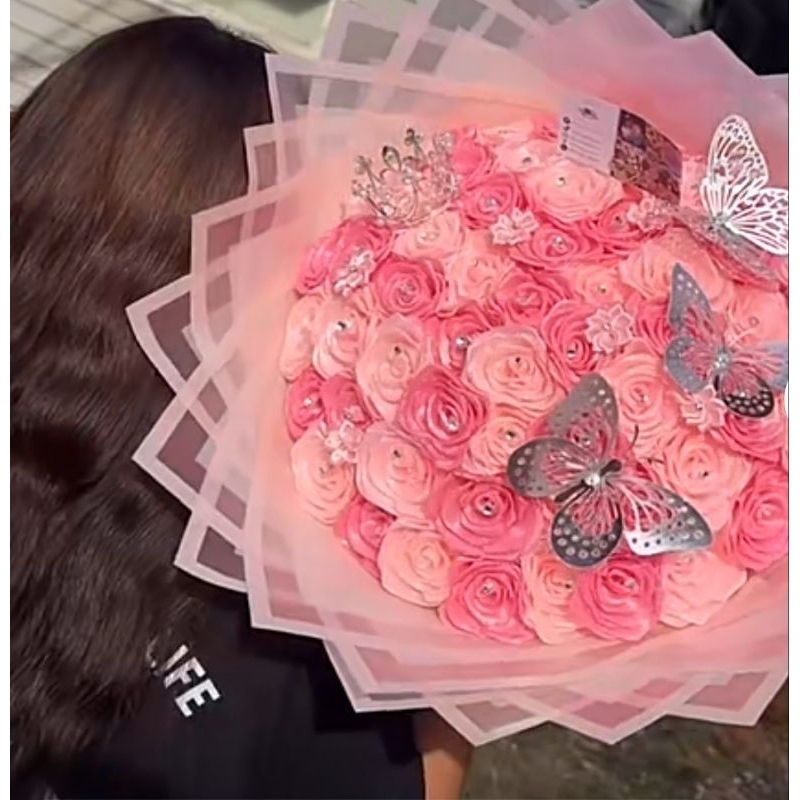 Bouquet satin warna pink mix - bouquet pink satin Glitter - buket pita satin Glitter